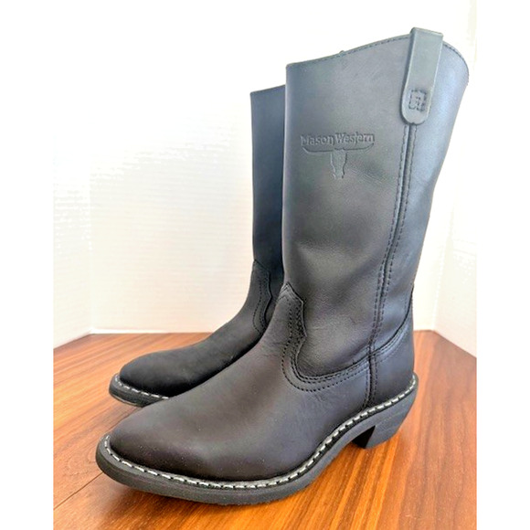 New Mason Western Leather 981 Black Mens Boots Cowboy 9 D Riding USA main image 5